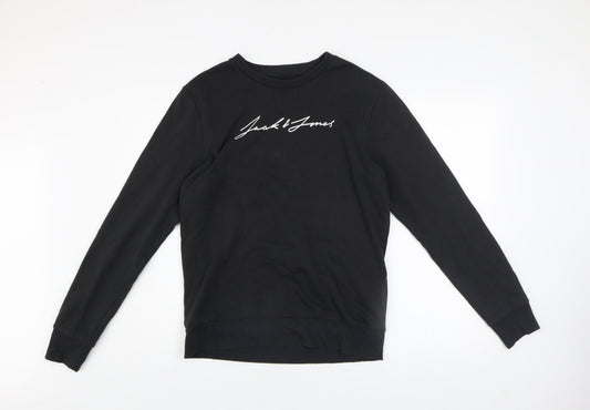 Jack & Jones Mens Black Logo Pullover Sweatshirt Size S