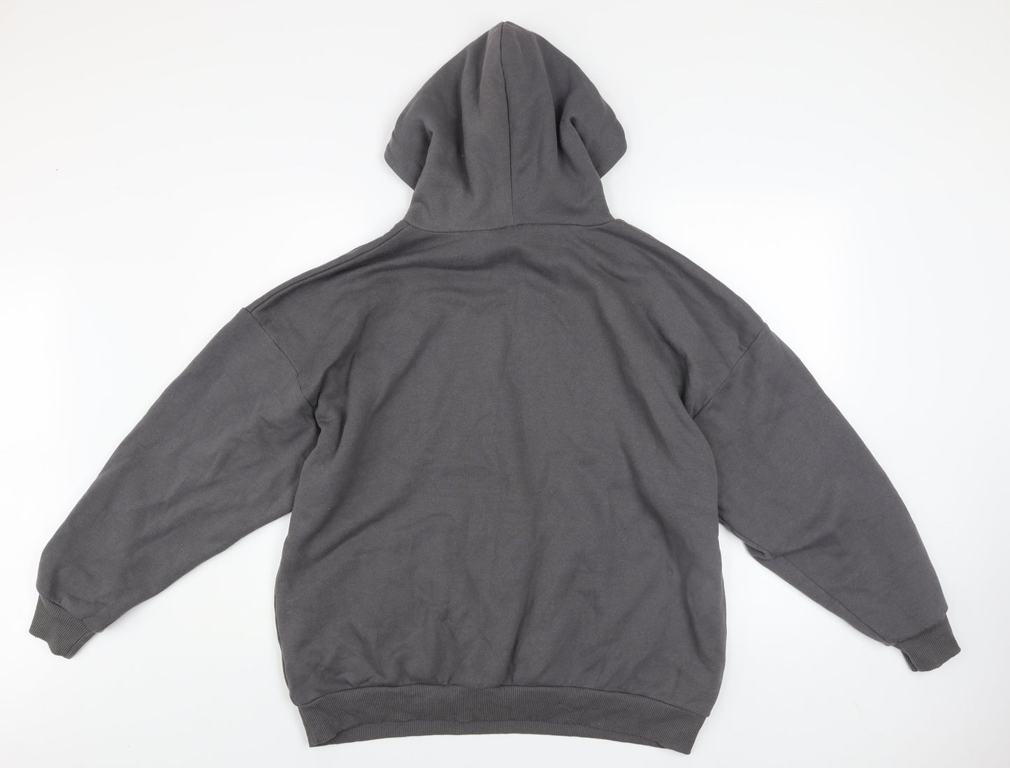 boohoo Men’s Grey Pullover Hoodie M Fleece Logo Graphic Sweatshirt