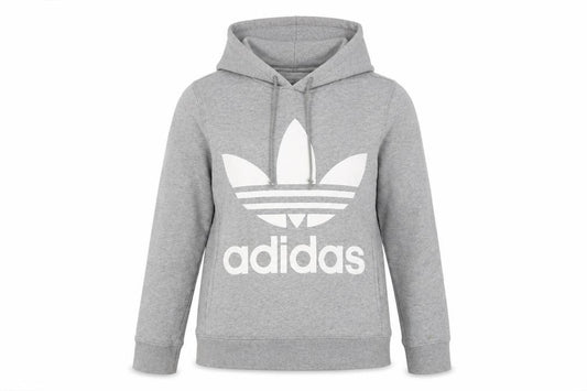 Adidas Women Grey Hooded Pullover Sweatshirt Size 6 Logo Print Cotton