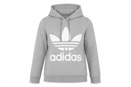 Adidas Women Grey Hooded Pullover Sweatshirt Size 6 Logo Print Cotton