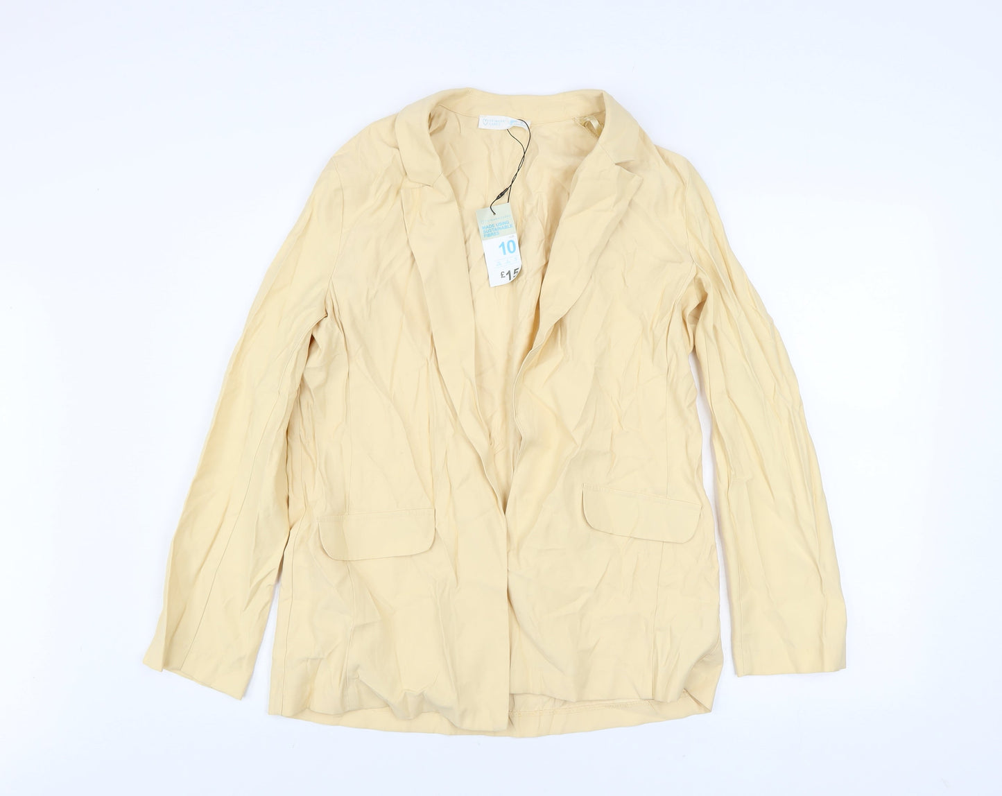 Primark Women Beige Size 10 Blazer Jacket Sustainable Viscose Blend