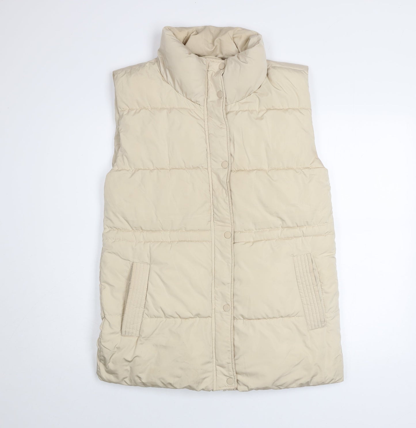 Stradivarius Women Beige Puffer Waistcoat Size 8 Lightweight Water Resistant