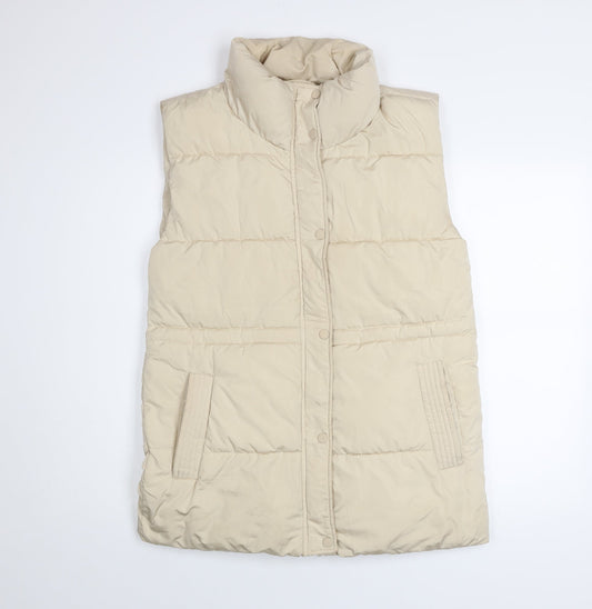 Stradivarius Women Beige Puffer Waistcoat Size 8 Lightweight Water Resistant
