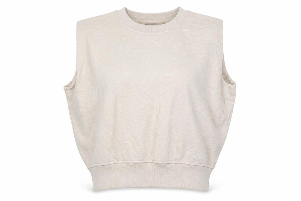 DKNY Jeans Women's Beige Sleeveless Crew Neck Cotton Top Size 12