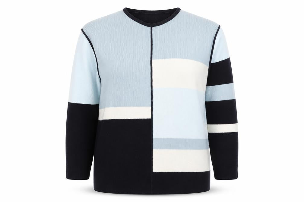 Marks & Spencer Women’s Blue Geometric V-Neck Long Sleeve Acrylic Jumper Size 10