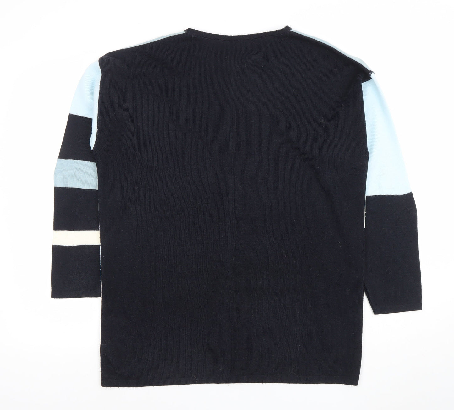 Marks and Spencer Women’s Blue Geometric V-Neck Long Sleeve Acrylic Jumper Size 10