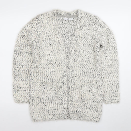 Marks and Spencer Girls Grey Long Sleeve Cardigan 13-14 Years Bouclé Knit
