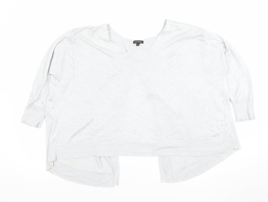 River Island Women’s Silver Knit V-Neck 3/4 Sleeve Blouse Size 14