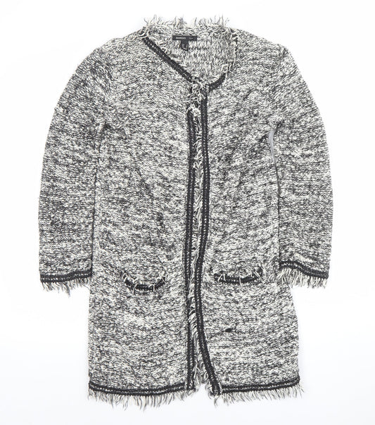 Mango Women's Grey Chunky-Knit Fringe Cardigan Size S