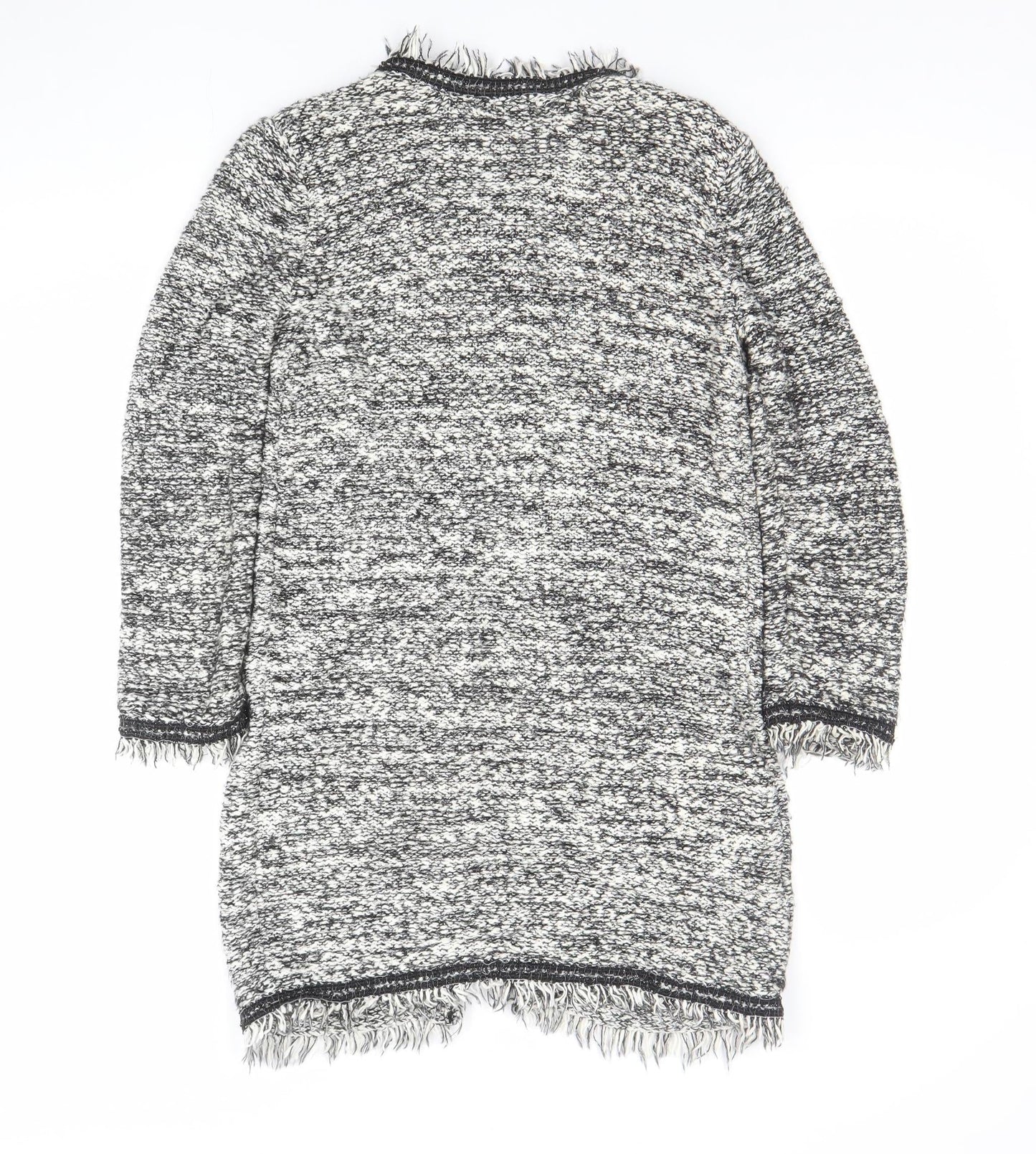 Mango Women's Grey Chunky-Knit Fringe Cardigan Size S