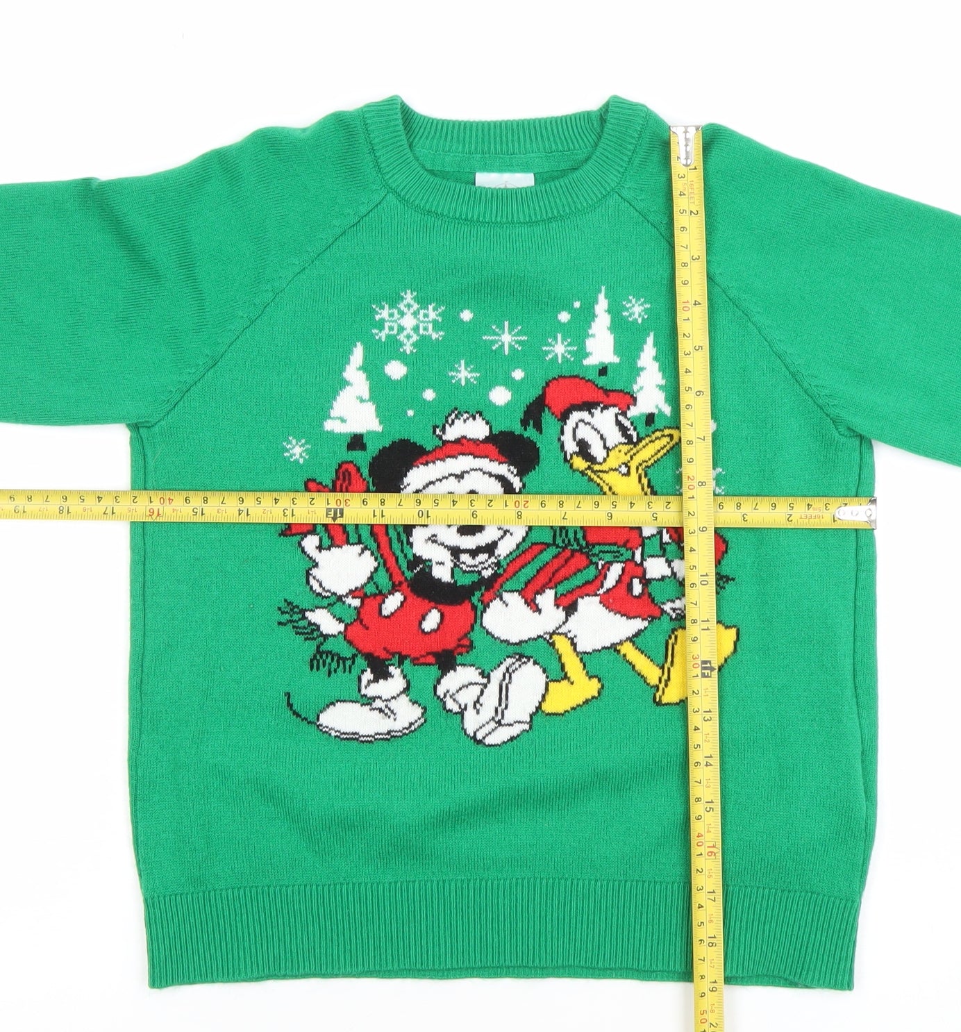 Disney Boys Green Christmas Jumper Mickey & Donald UK 5-6 Years Crew Neck