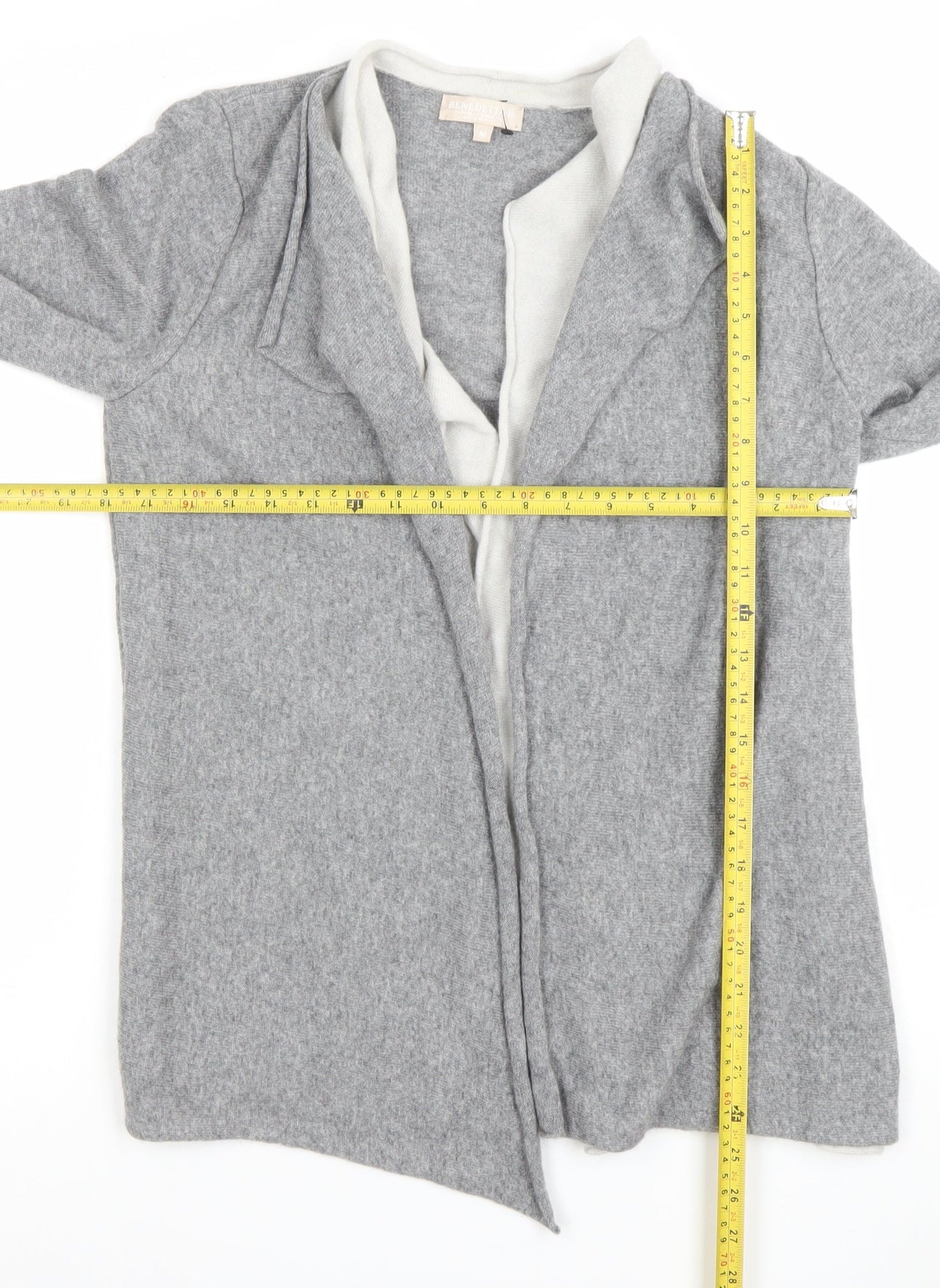Benetton Womens Grey Merino Wool Blend Open Front Cardigan M
