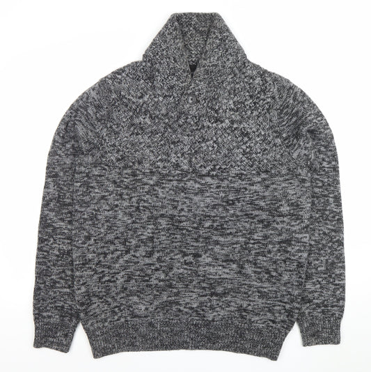New Look Men Grey Chunky Knit Shawl Neck Wool Blend Jumper XL