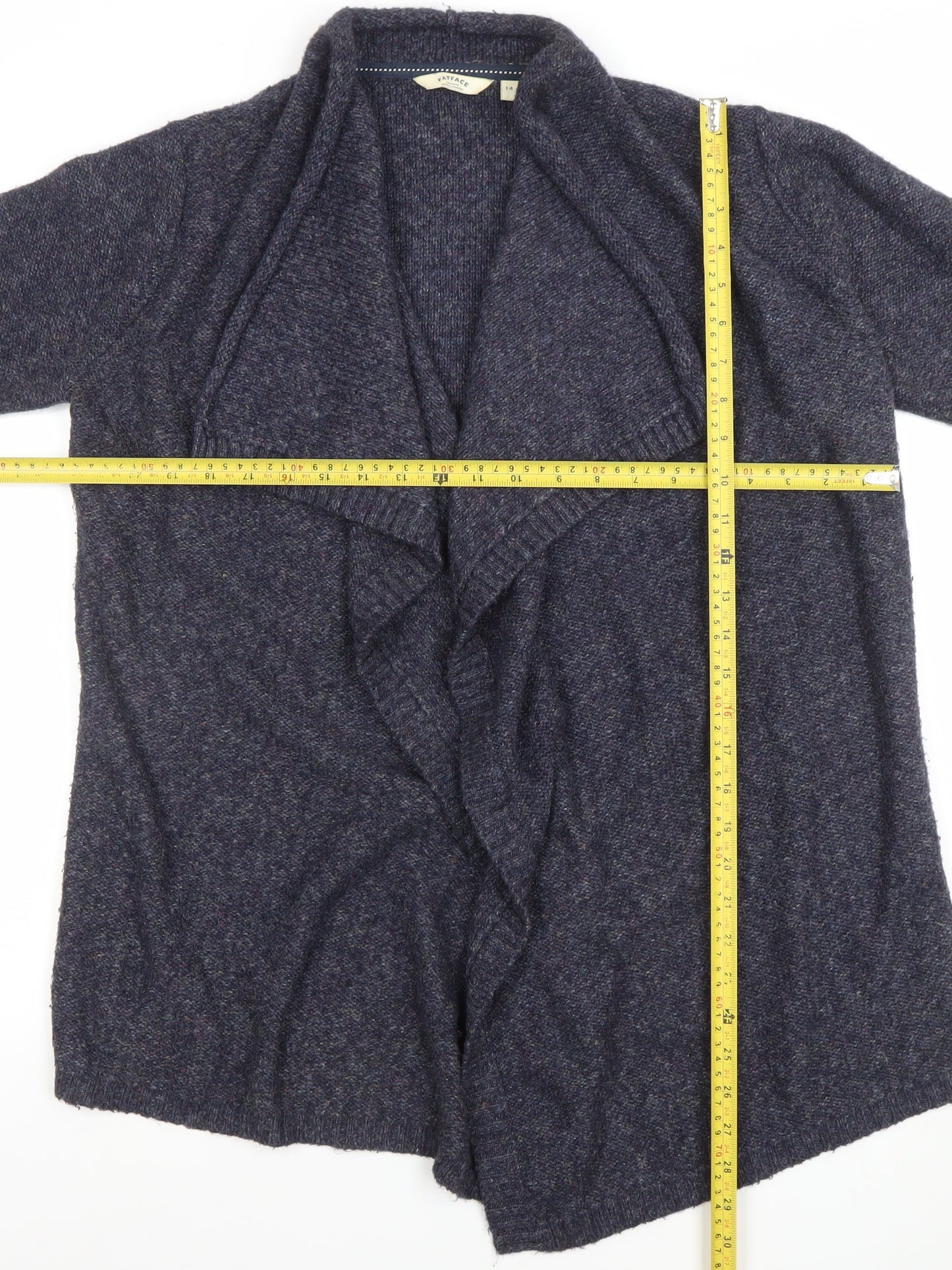 FatFace Women’s Blue Wool Blend Open Front Cardigan Size 14