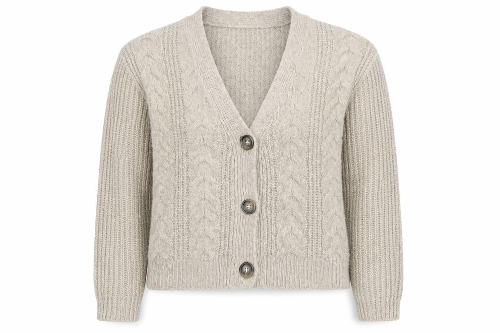 Marks & Spencer Women Beige Cable-Knit Cardigan XS Wool Blend