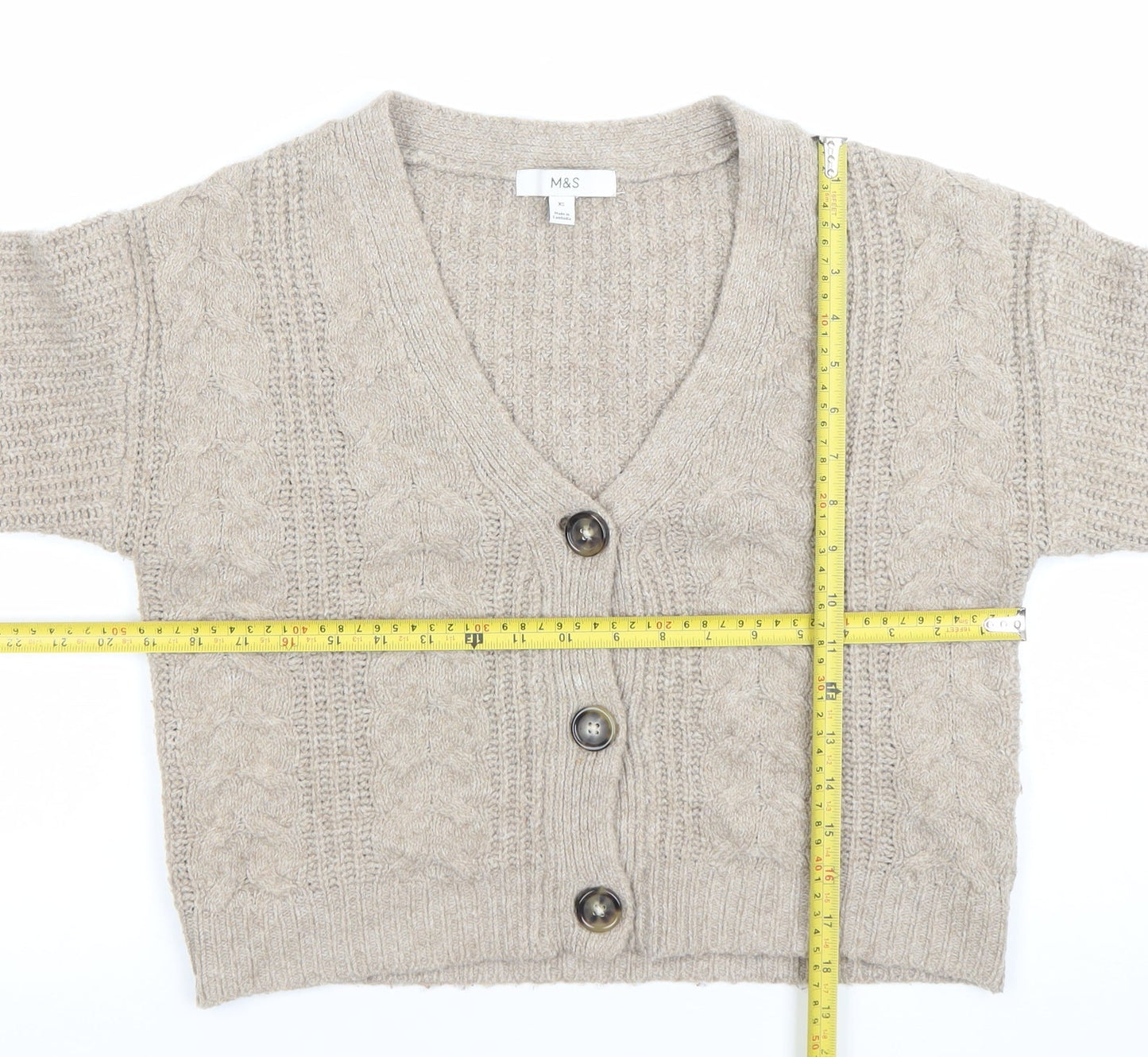 Marks and Spencer Women Beige Cable-Knit Cardigan XS Wool Blend