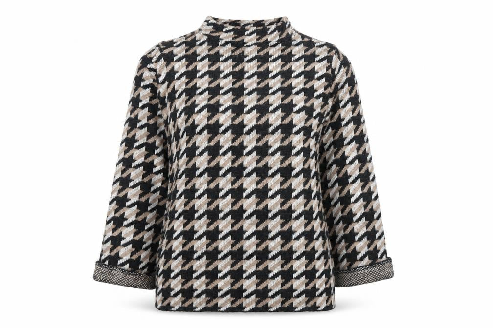 BPC Selection Women Black Beige Knit Jumper Size M Houndstooth Pattern