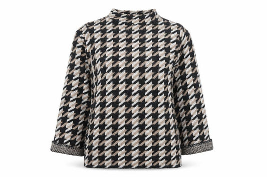 BPC Selection Women Black Beige Knit Jumper Size M Houndstooth Pattern