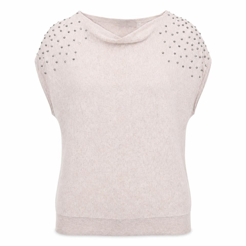 Mint Velvet Women’s Beige Studded Sleeveless Cowl Neck Knit Jumper Size S