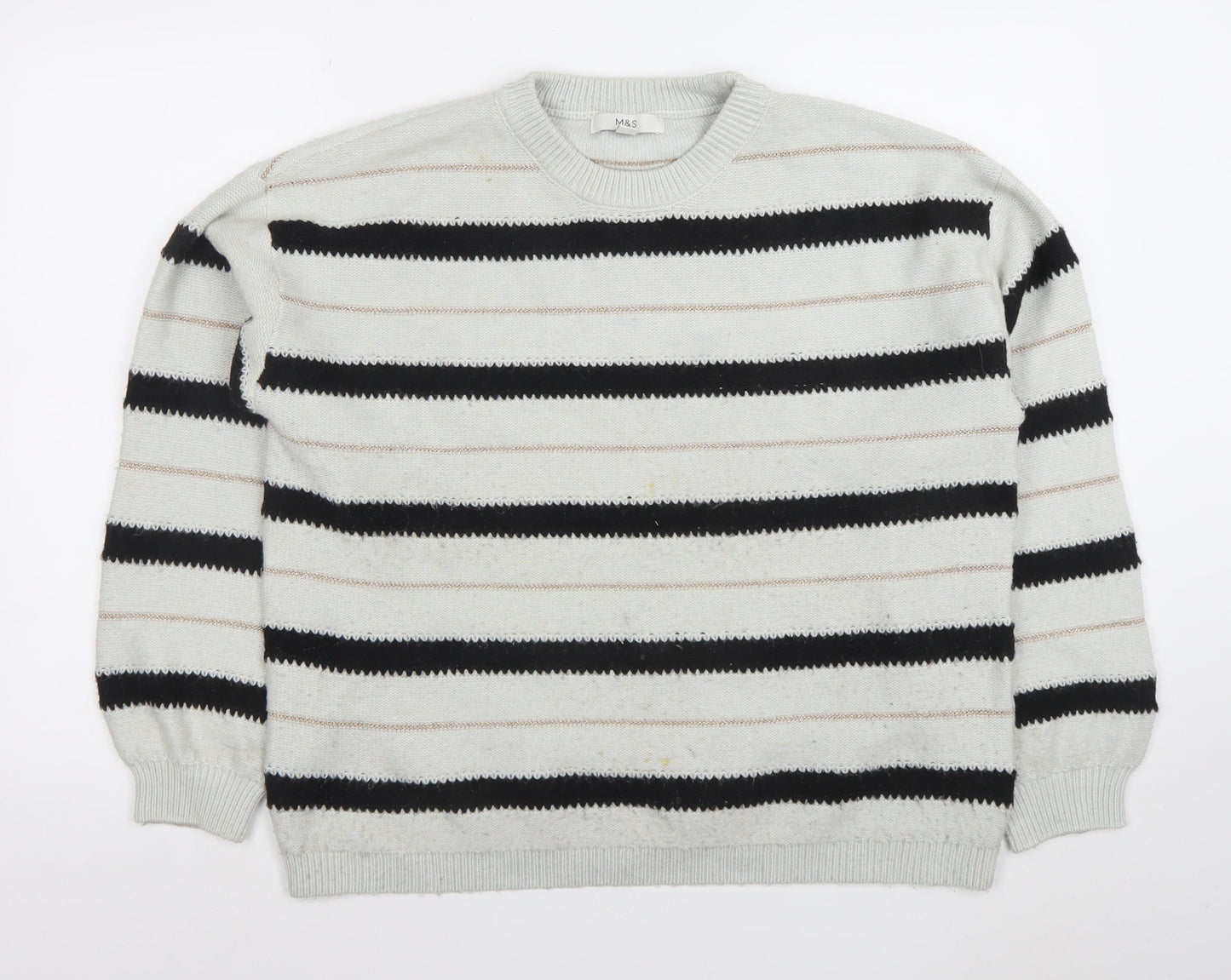 Marks and Spencer Womens Grey Striped Knit Jumper L