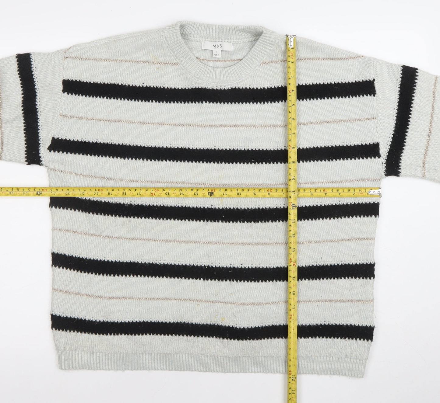 Marks and Spencer Womens Grey Striped Knit Jumper L