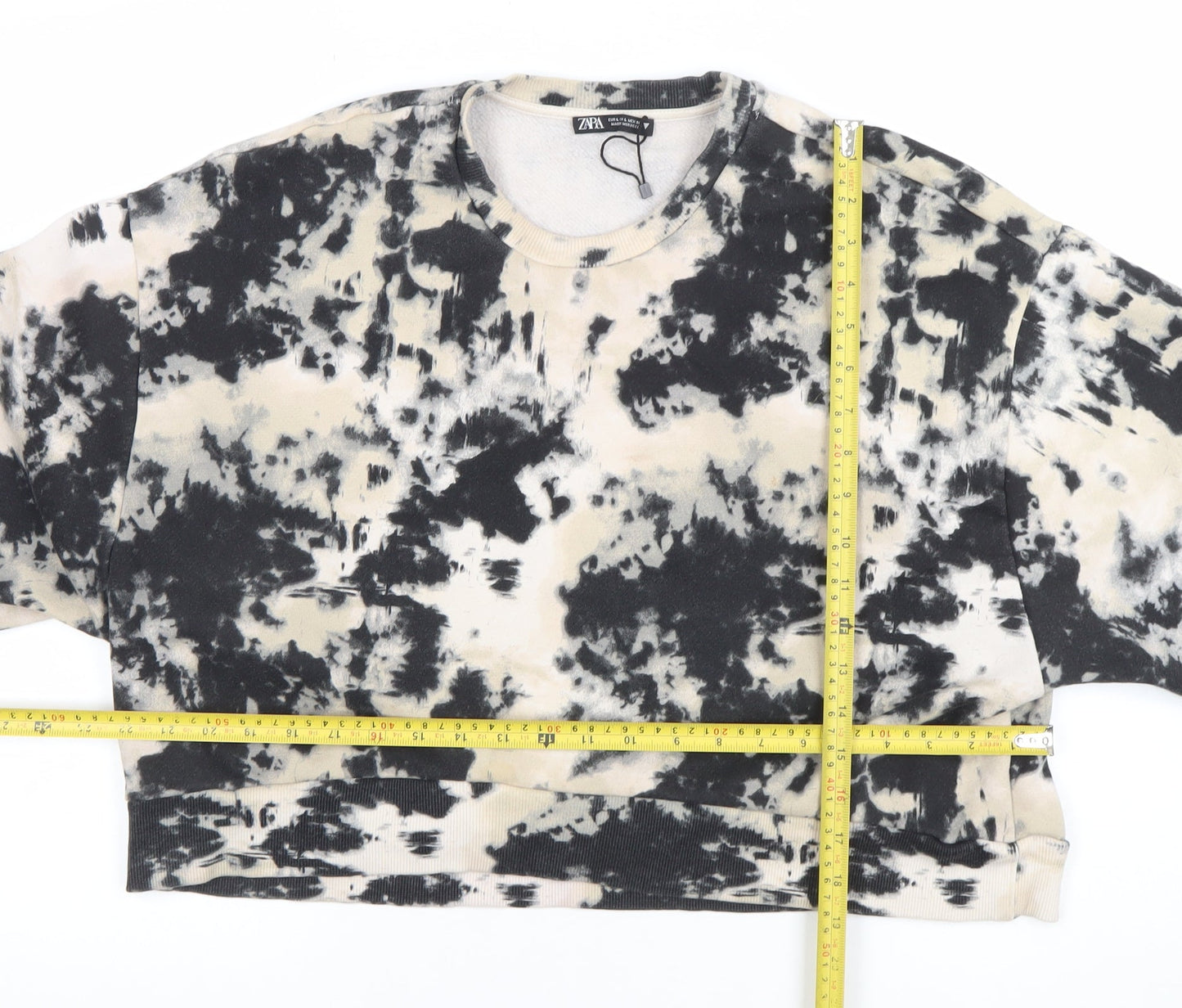 Zara Women's Beige & Black Tie-Dye Pullover Sweatshirt Size 12 L
