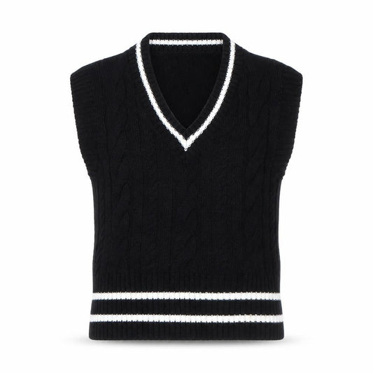 SHEIN Women's Black V-Neck Cable Knit Sleeveless Vest Jumper XS