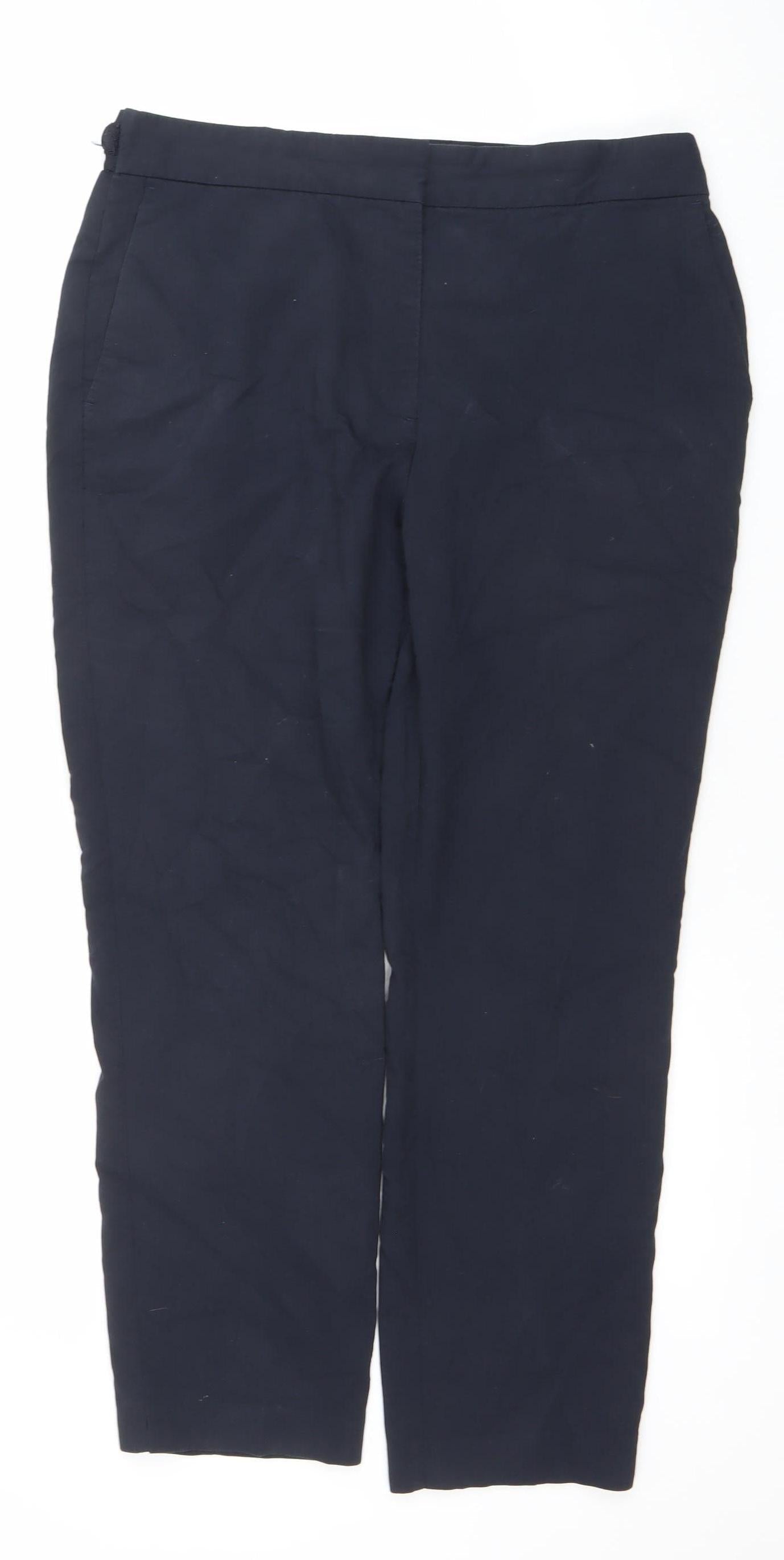Zara Women Black XL Stretch Cotton Blend Straight Trousers