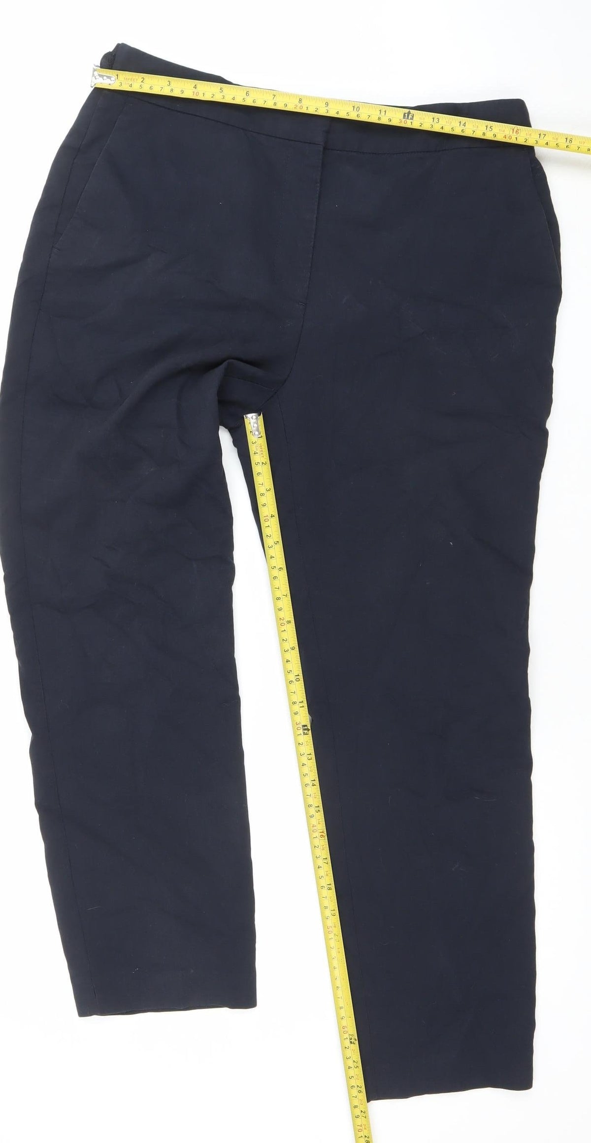 Zara Women Black XL Stretch Cotton Blend Straight Trousers