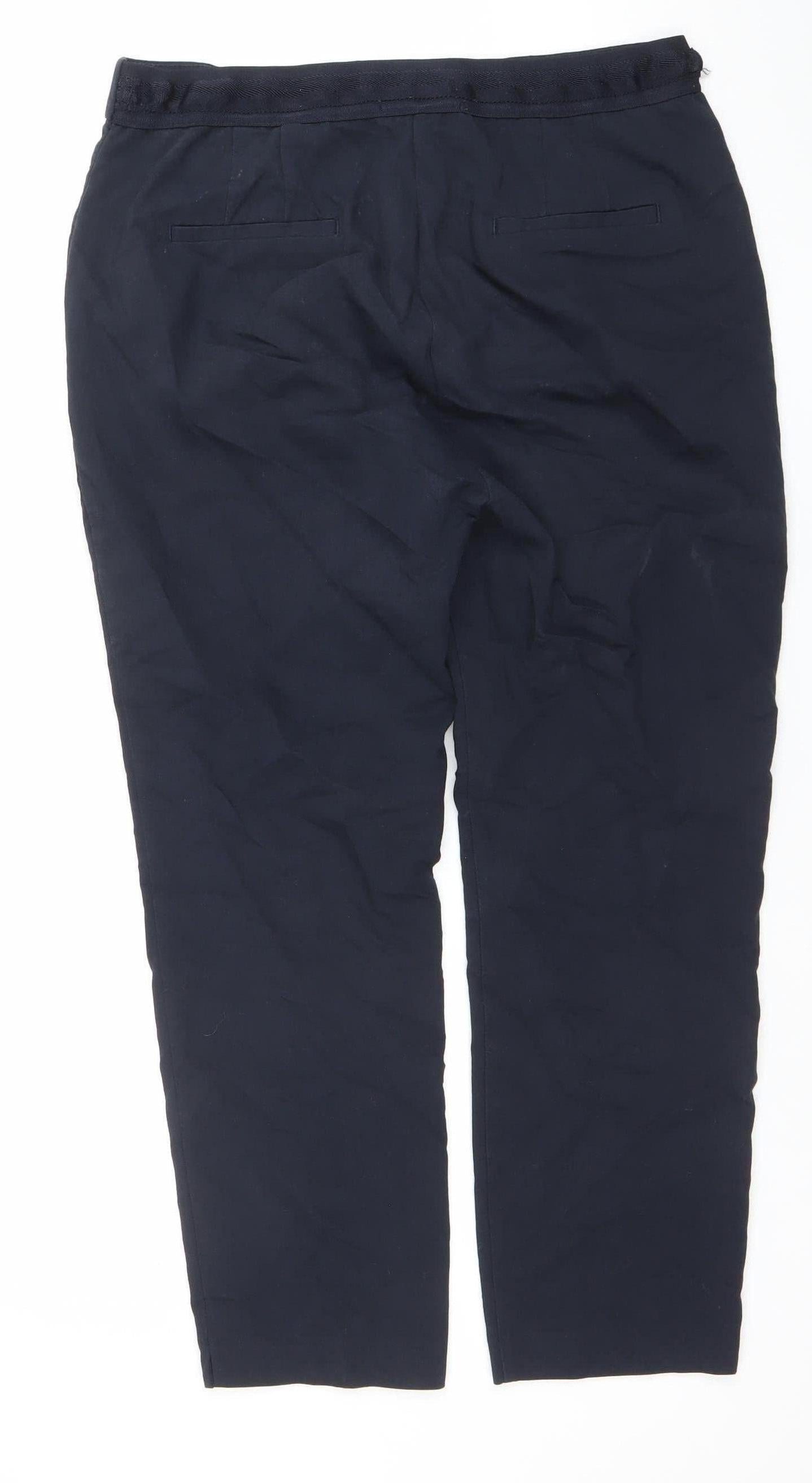 Zara Women Black XL Stretch Cotton Blend Straight Trousers