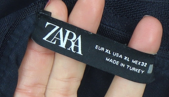 Zara Women Black XL Stretch Cotton Blend Straight Trousers