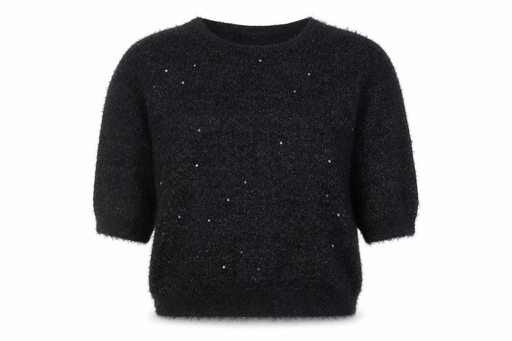 Wallis Women’s Black Sequin Fuzzy Knit Pullover Jumper Size 14