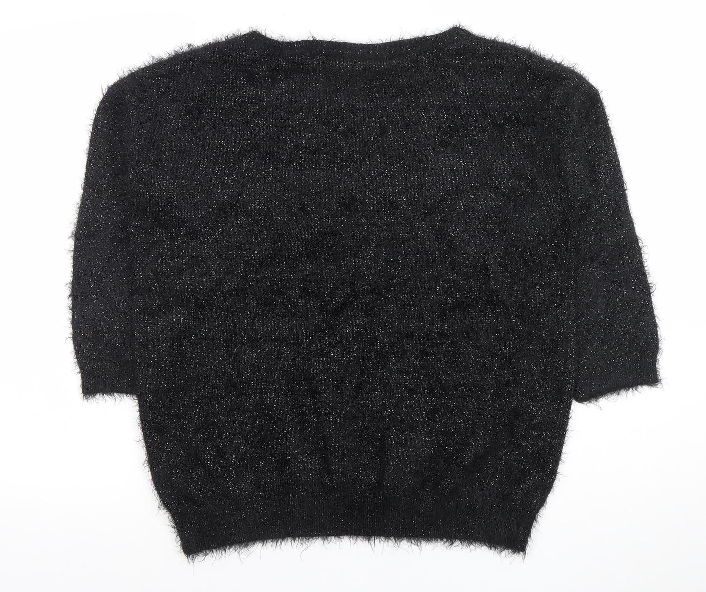Wallis Women’s Black Sequin Fuzzy Knit Pullover Jumper Size 14