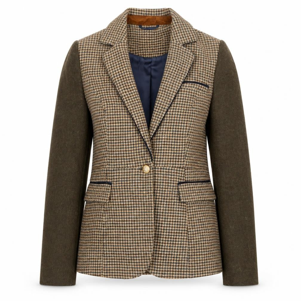 Palmer Women's Brown Houndstooth Wool Blend Blazer Jacket Size 10