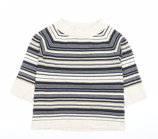 Thought Womens Multicoloured Striped 3/4 Sleeve Boat Neck Cotton Wool T-Shirt Size 10