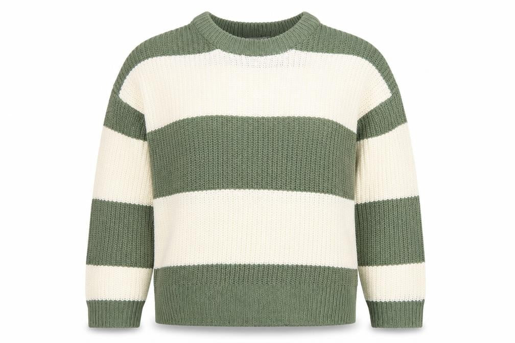 Stradivarius Women Green Cream Striped Chunky Knit Jumper XS