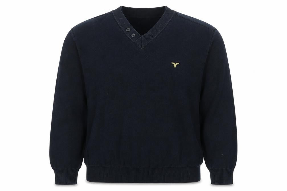 Le Breve Mens Black Cotton V-Neck Pullover Jumper Size L