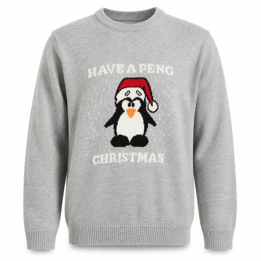 boohooMAN Men Grey Christmas Penguin Knit Jumper L