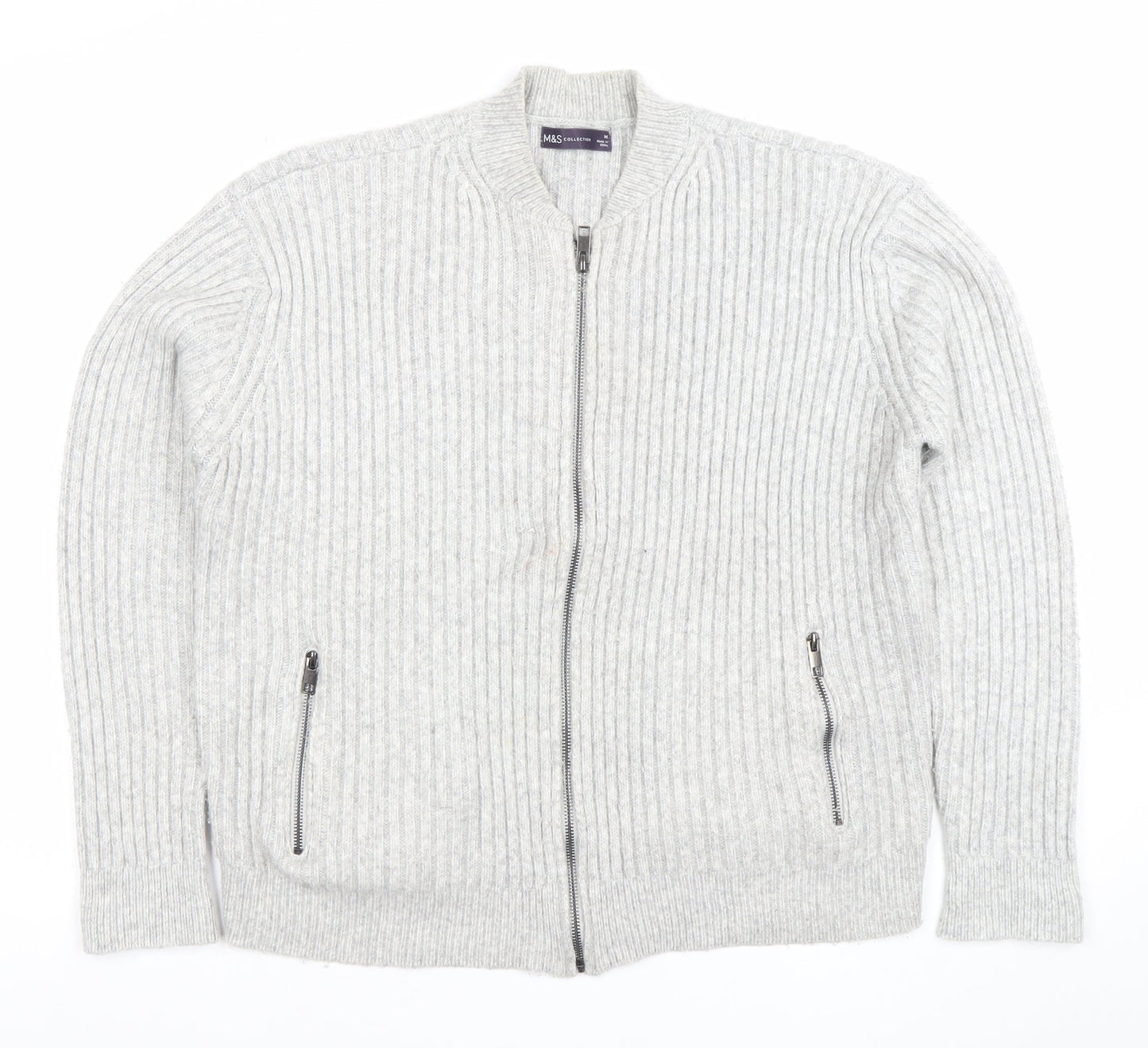 Marks and Spencer Men’s Grey Wool Blend Full Zip Jumper M