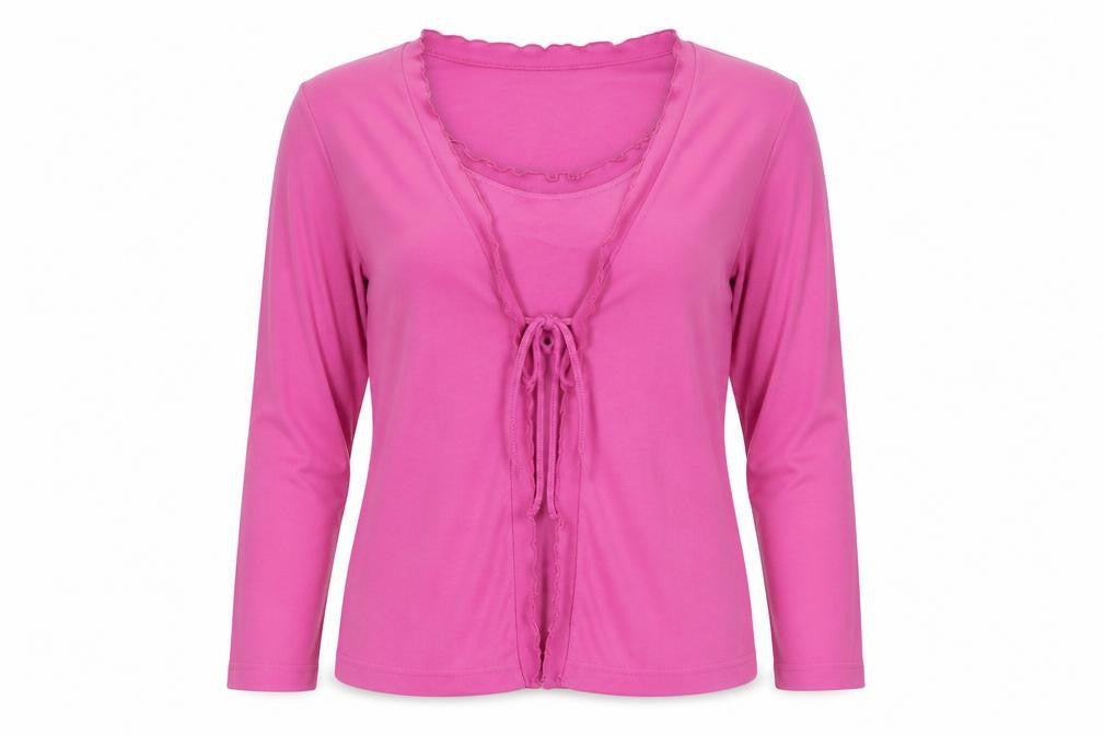 Poppy Womens Pink Long Sleeve Ruffle Tie Front Basic Top Size 16