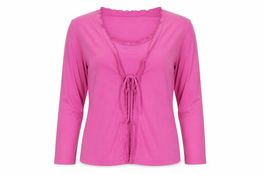 Poppy Womens Pink Long Sleeve Ruffle Tie Front Basic Top Size 16