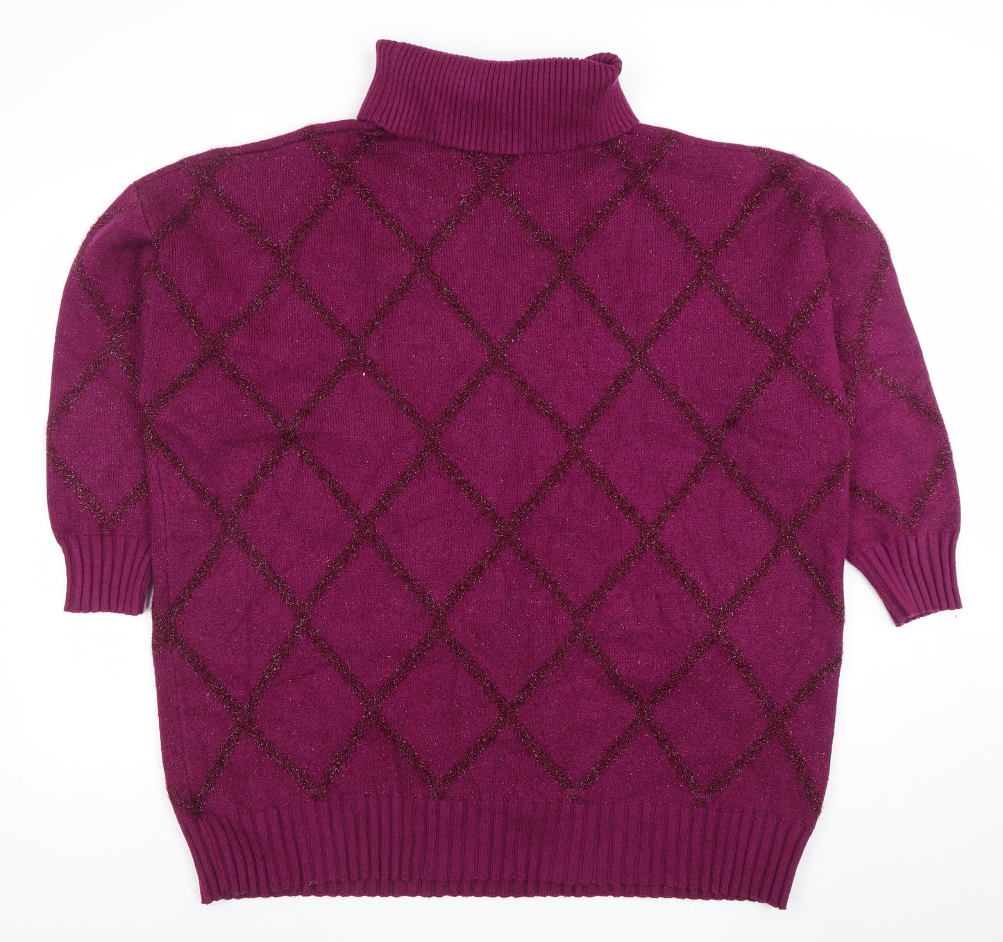 NEXT Women's Purple Roll Neck Argyle Knit Jumper XL
