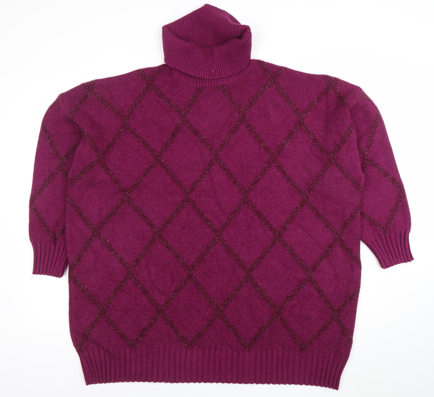 NEXT Women's Purple Roll Neck Argyle Knit Jumper XL
