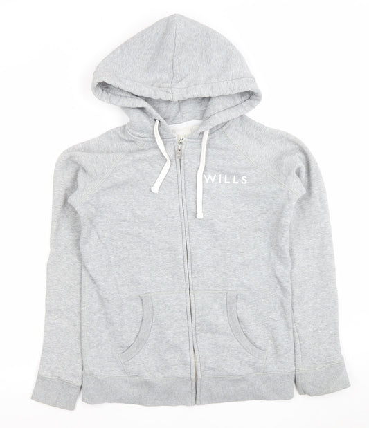 Jack Wills Womens Grey Full Zip Hoodie UK 10 Cotton Blend Casual