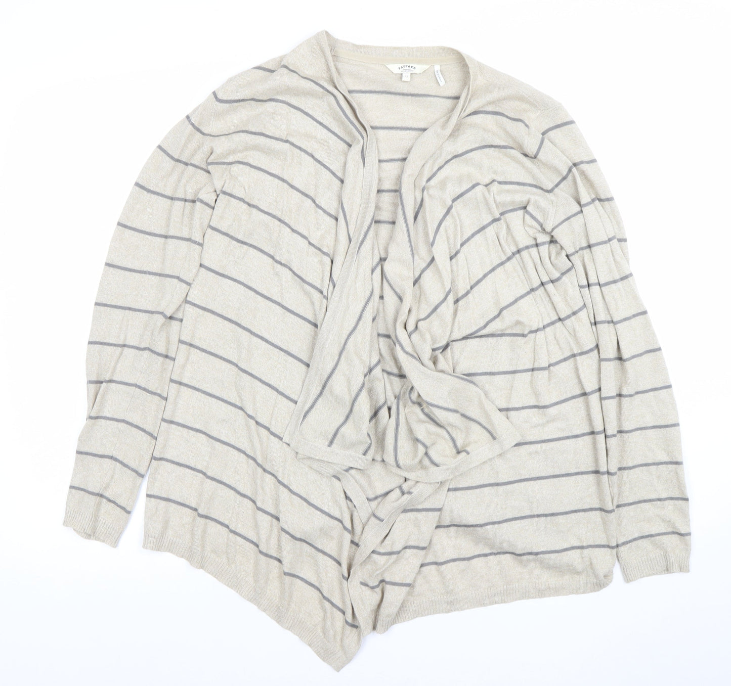 FatFace Women's Beige Striped Cardigan Size 12 Lightweight Knit