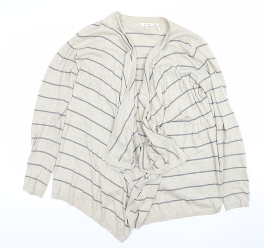 FatFace Women's Beige Striped Cardigan Size 12 Lightweight Knit