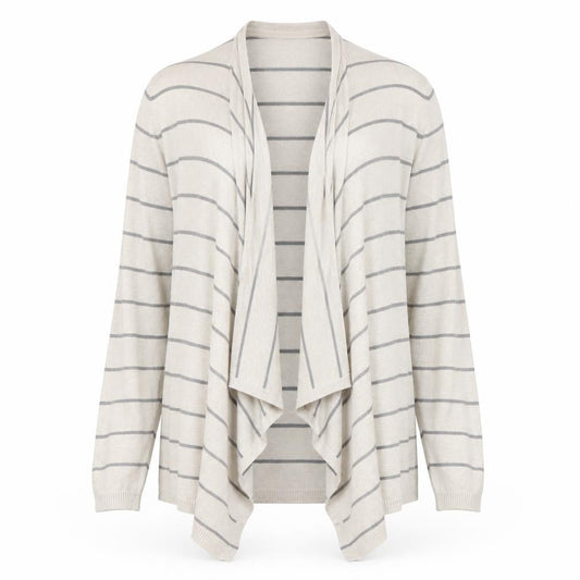 FatFace Women's Beige Striped Cardigan Size 12 Lightweight Knit