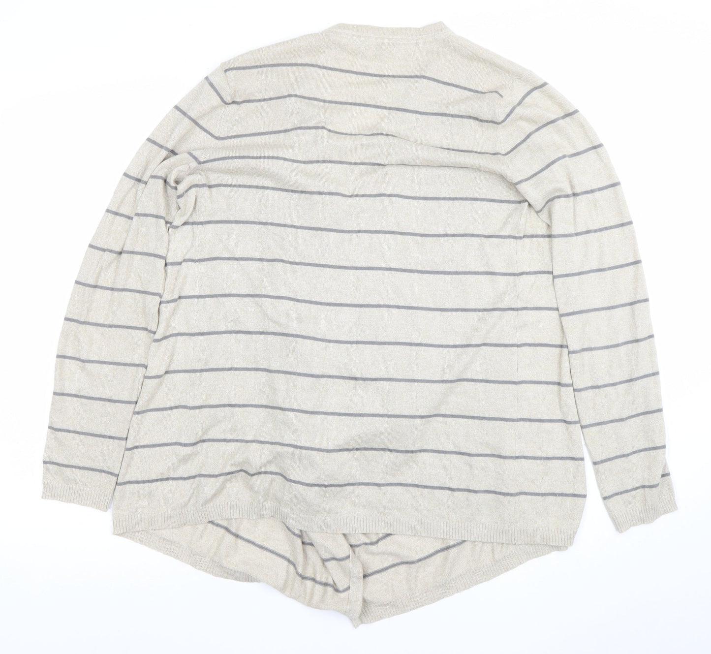 FatFace Women's Beige Striped Cardigan Size 12 Lightweight Knit