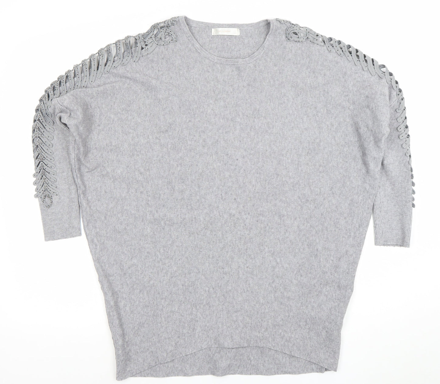 HC LOCRINE Womens Grey Knit Tunic Top One Size Relaxed Fit Crochet Detail