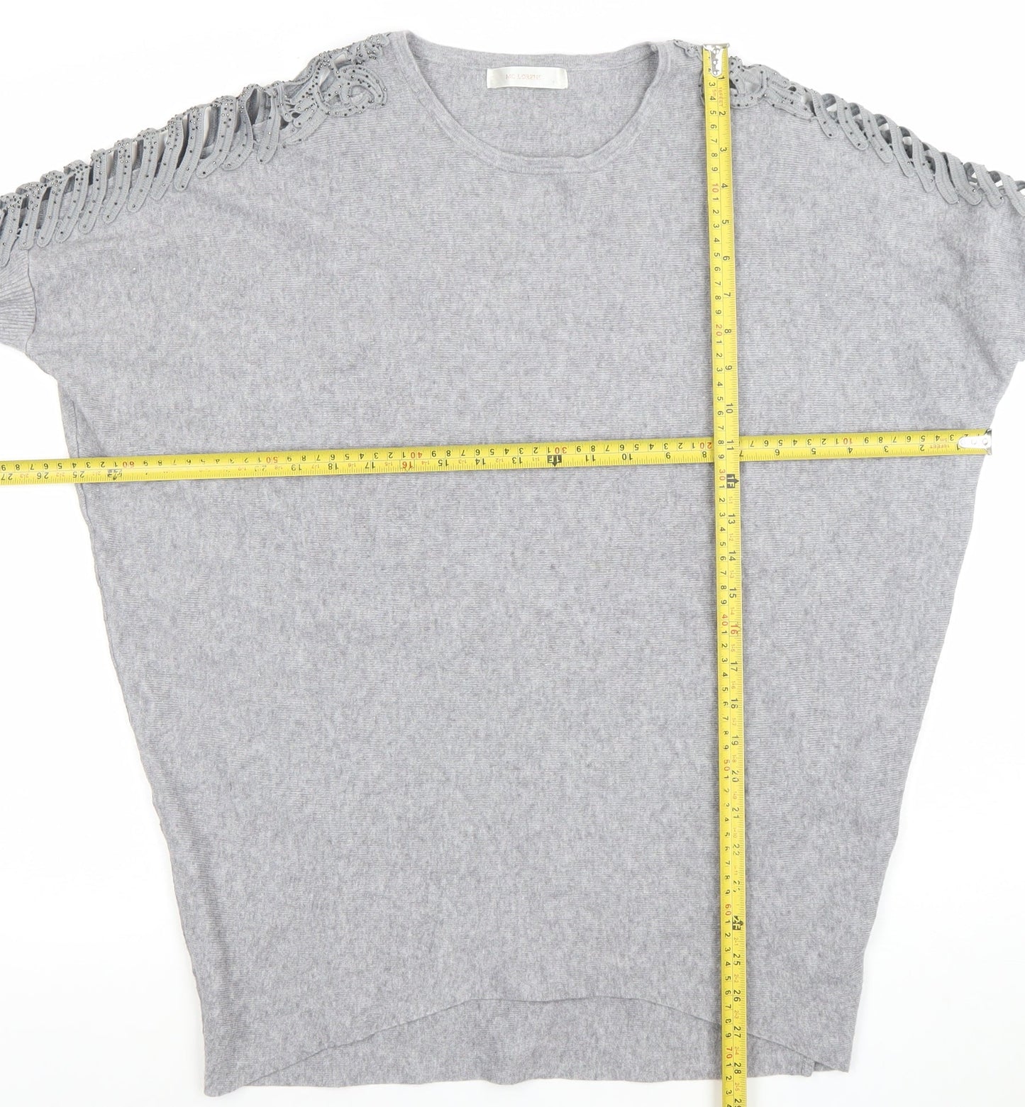 HC LOCRINE Womens Grey Knit Tunic Top One Size Relaxed Fit Crochet Detail